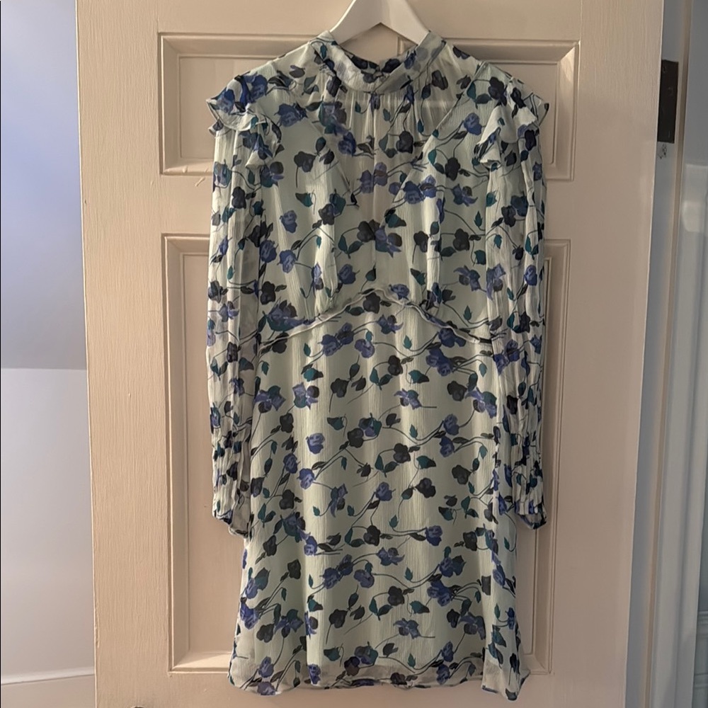 Diane Von Furstenberg Blue Floral Long Sleeve Dress